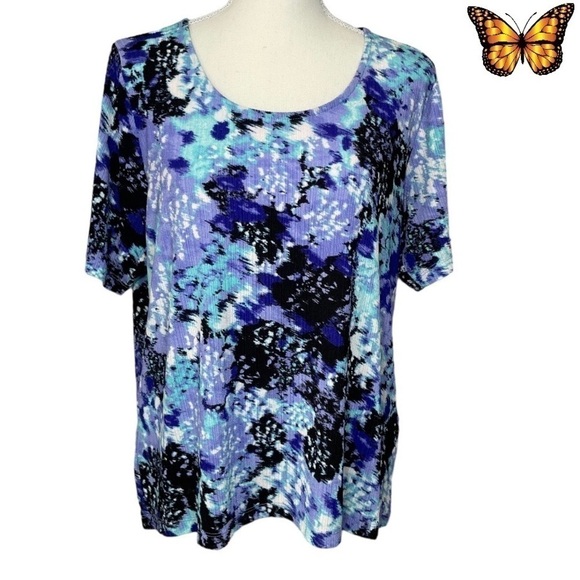 Tanjay Petite Short Sleeve Abstract Multi Color Top Size Medium Petite - Picture 1 of 11